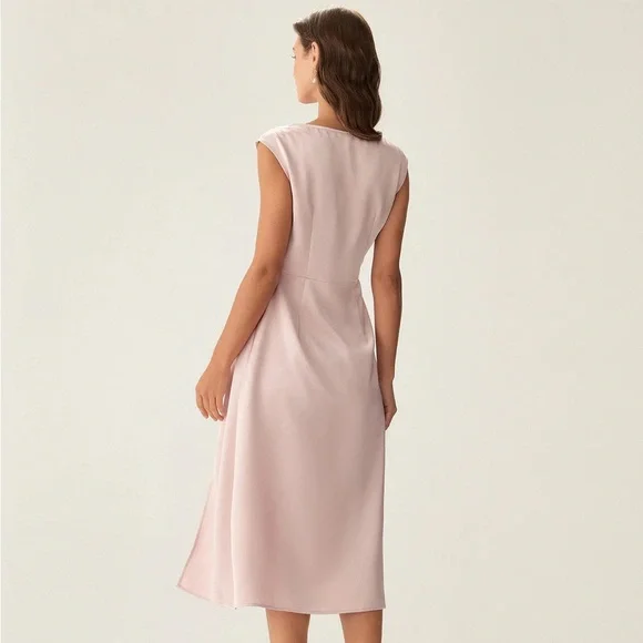 RIHOAS Pink Satin Boat Neck Slit Sleeveless Midi Dress XS - Picture 2 of 4